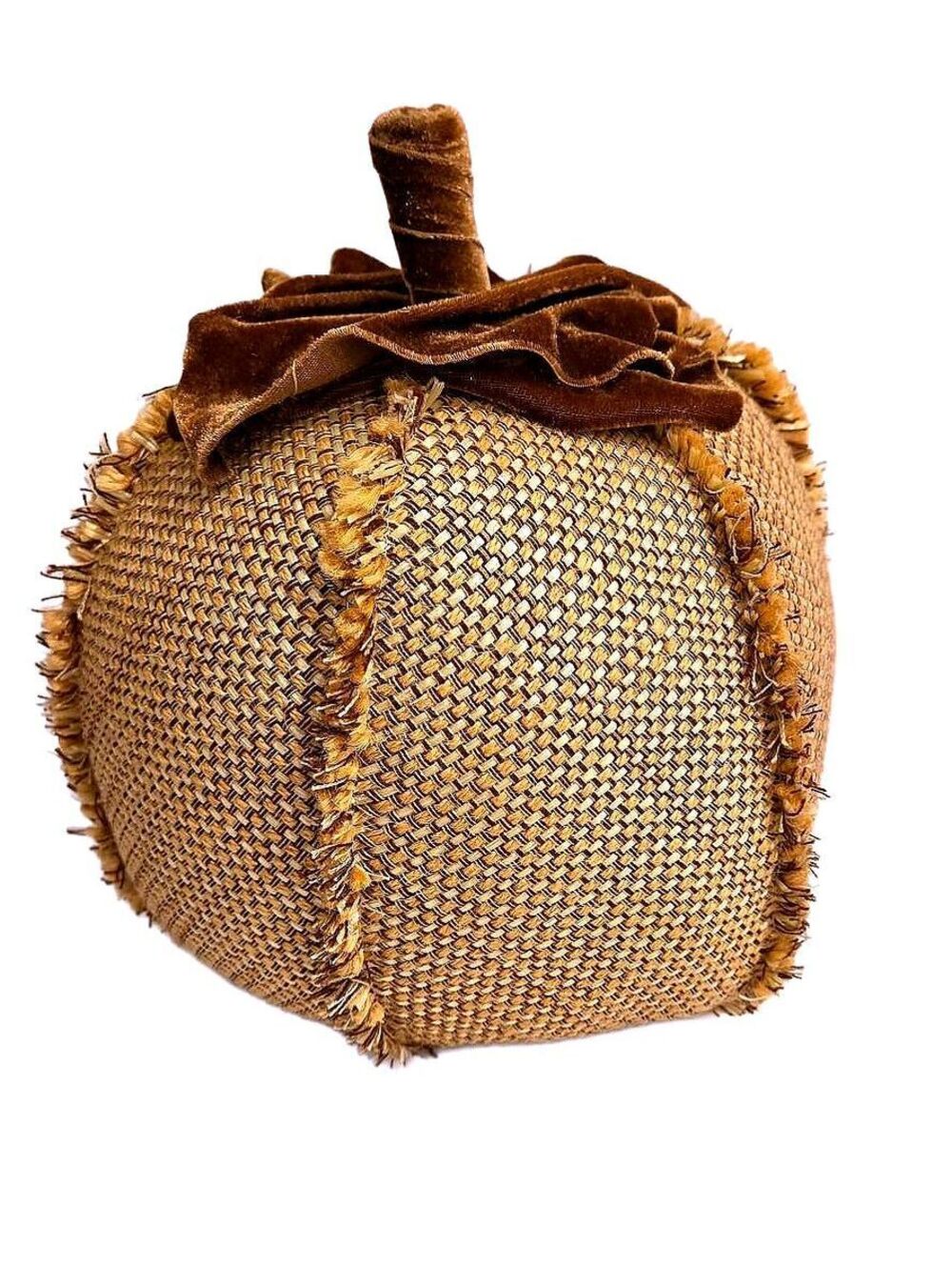 Rustic Woven Burlap Pumpkin Decor 10" Brown Velvet Fall Harvest Farmhouse